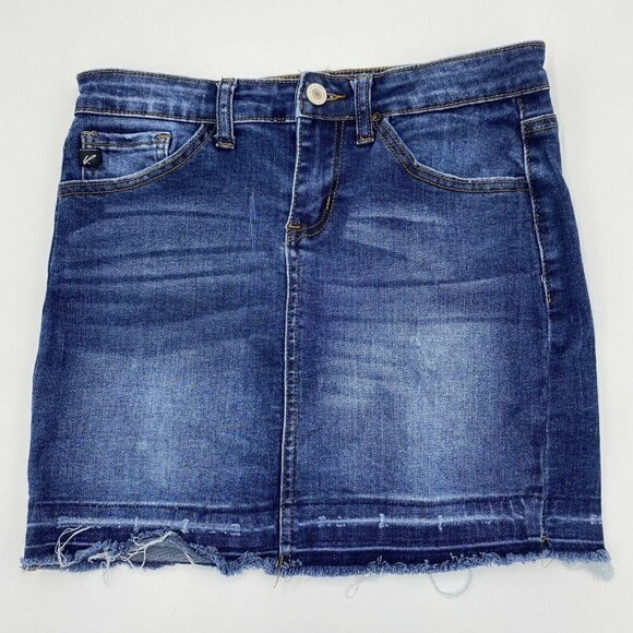 Kancan Sz 1 (24) Denim Frayed Hem Mini Skirt Style: KC6062D - Picture 1 of 7